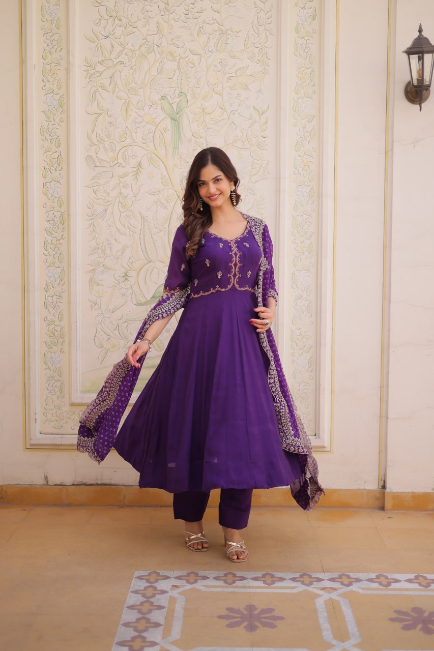 Mul Chanderi Kali Anarkali Suit with Georgette Dupatta