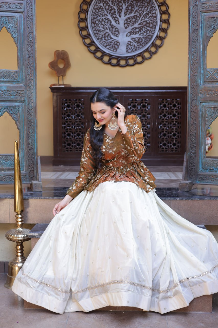Sequins Embroidered Peplum Top with Flared Lehenga Set