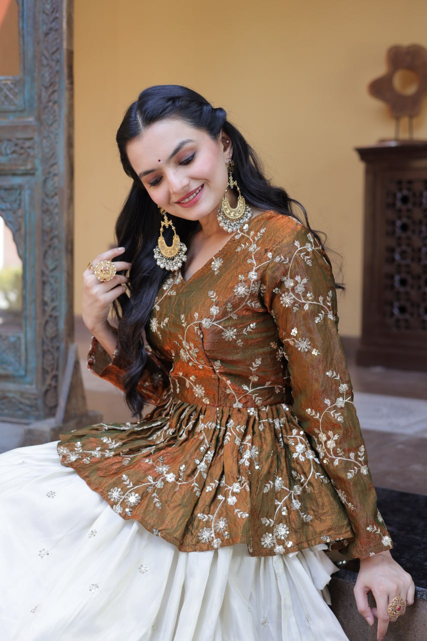 Sequins Embroidered Peplum Top with Flared Lehenga Set