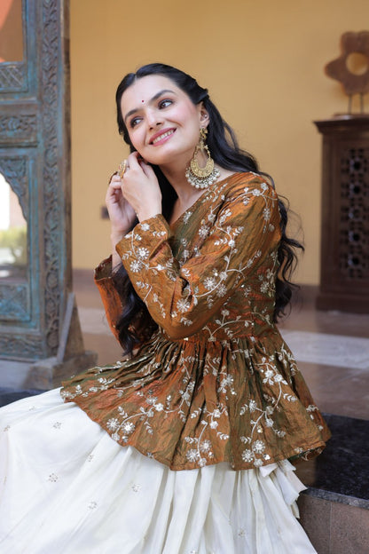 Sequins Embroidered Peplum Top with Flared Lehenga Set