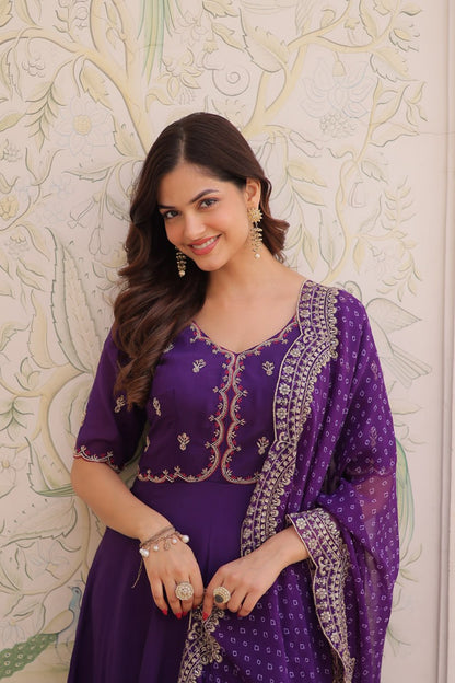 Mul Chanderi Kali Anarkali Suit with Georgette Dupatta