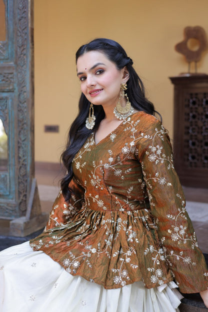 Sequins Embroidered Peplum Top with Flared Lehenga Set