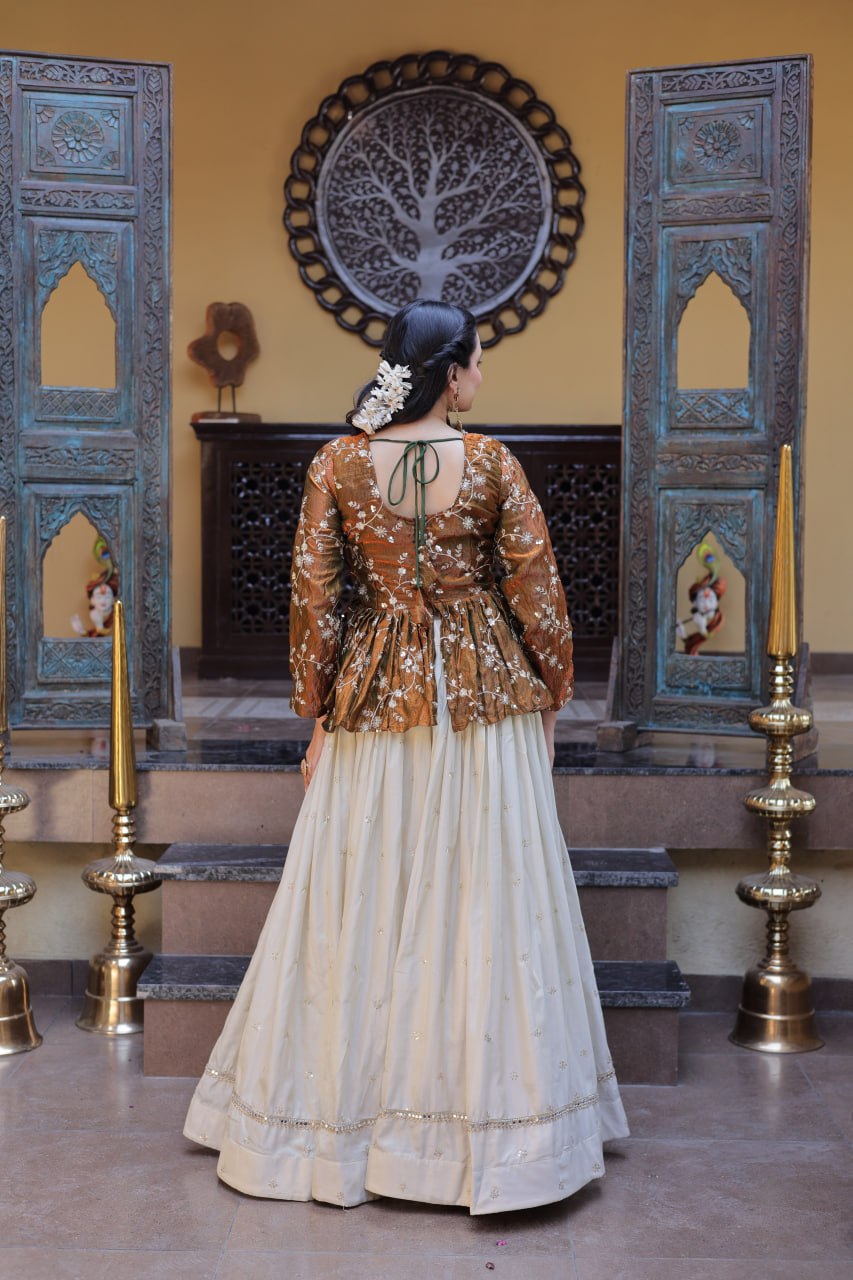 Sequins Embroidered Peplum Top with Flared Lehenga Set
