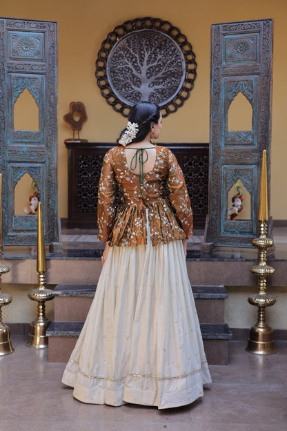 Sequins Embroidered Peplum Top with Flared Lehenga Set