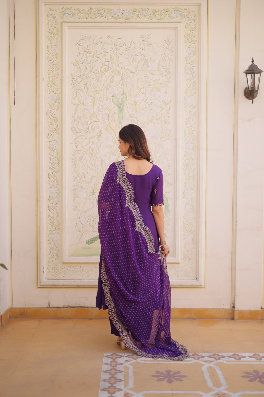 Mul Chanderi Kali Anarkali Suit with Georgette Dupatta