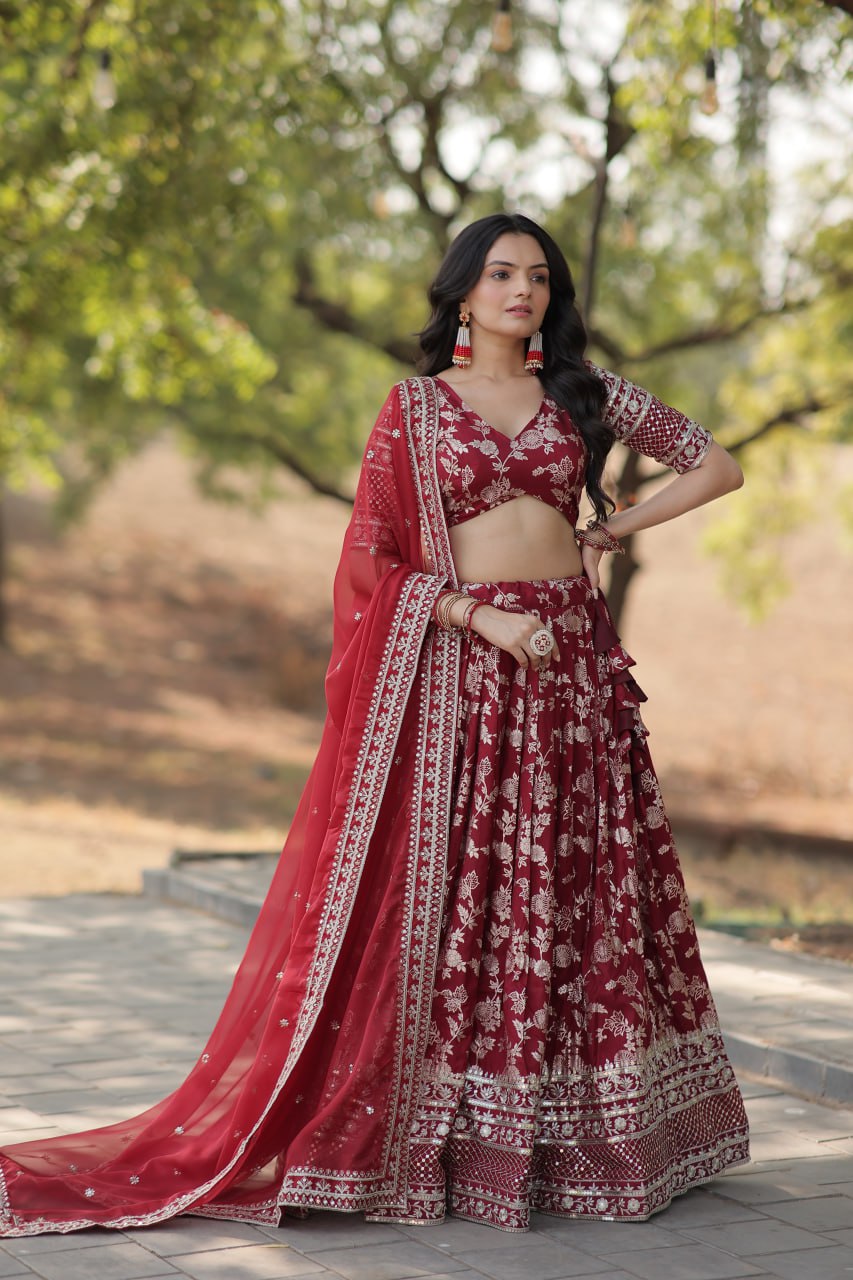Viscose Jacquard Lehenga Choli with Russian Silk Dupatta