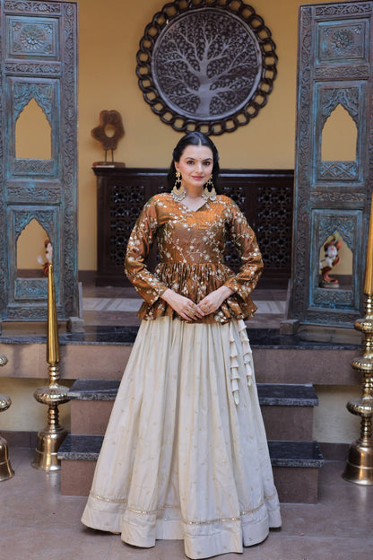Sequins Embroidered Peplum Top with Flared Lehenga Set
