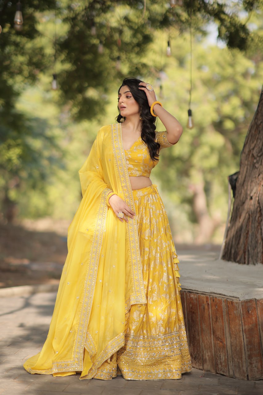 Viscose Jacquard Lehenga Choli with Russian Silk Dupatta