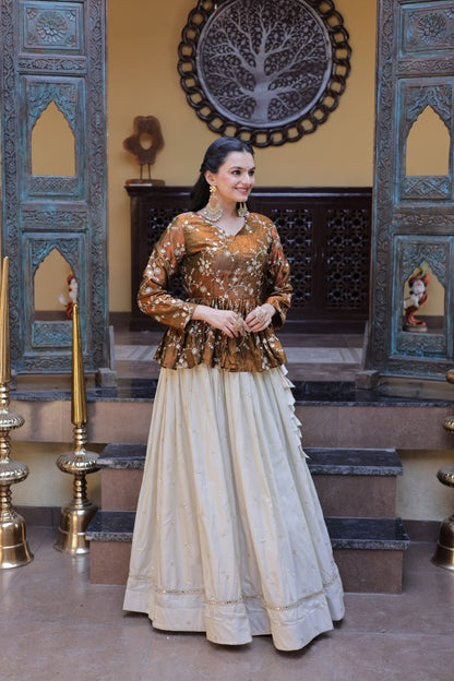 Sequins Embroidered Peplum Top with Flared Lehenga Set