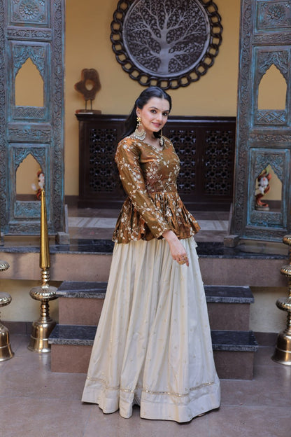Sequins Embroidered Peplum Top with Flared Lehenga Set