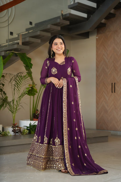 Premium Faux Blooming Gown with Zari & Sequins Embroidery