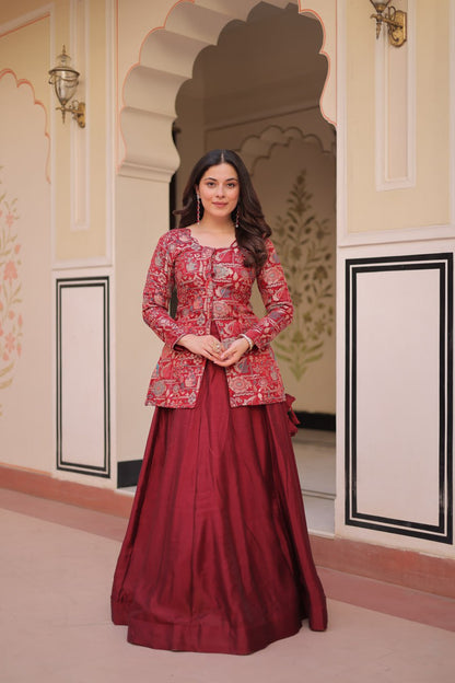 Premium Simmer Vichitra Lehenga Choli Set with Jacquard Blouse