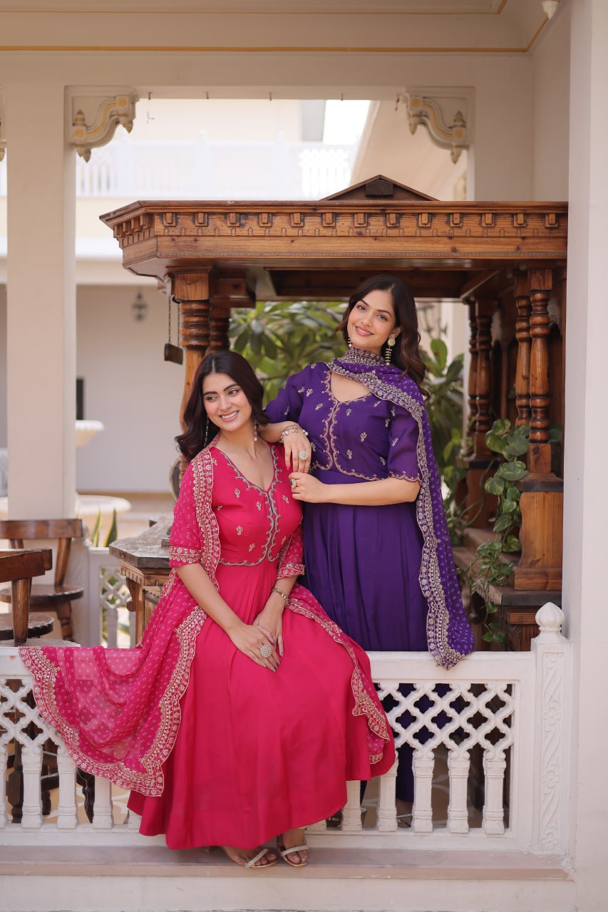 Mul Chanderi Kali Anarkali Suit with Georgette Dupatta