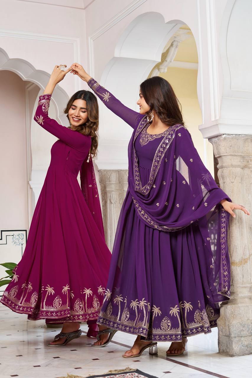Sequined Faux Georgette Anarkali Suit for Women