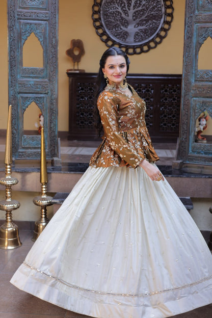 Sequins Embroidered Peplum Top with Flared Lehenga Set