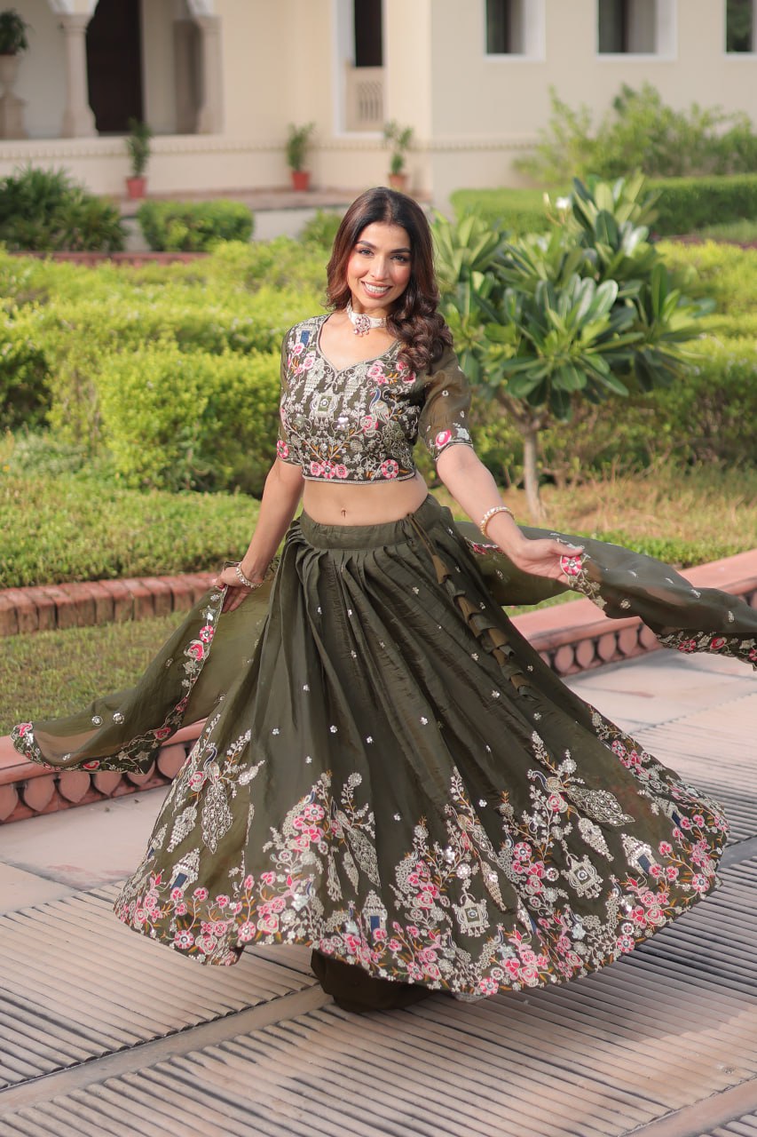 Premium Gold Crush Sequins Embroidered Lehenga Choli Set