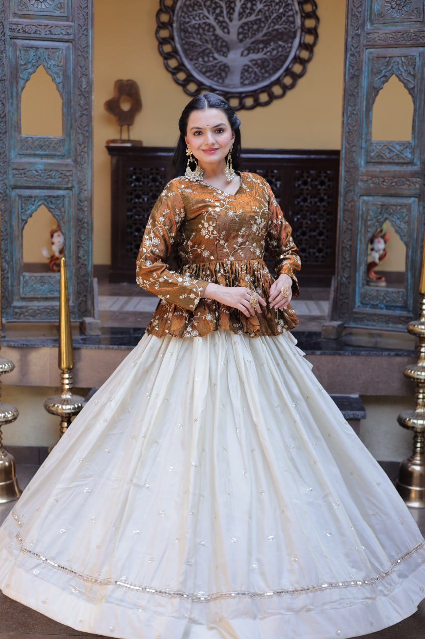 Sequins Embroidered Peplum Top with Flared Lehenga Set