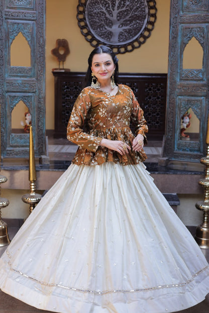Sequins Embroidered Peplum Top with Flared Lehenga Set