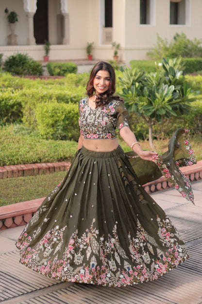 Premium Gold Crush Sequins Embroidered Lehenga Choli Set