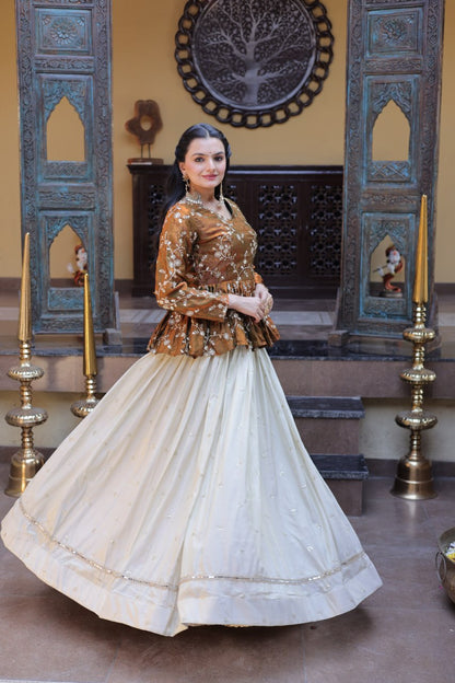 Sequins Embroidered Peplum Top with Flared Lehenga Set