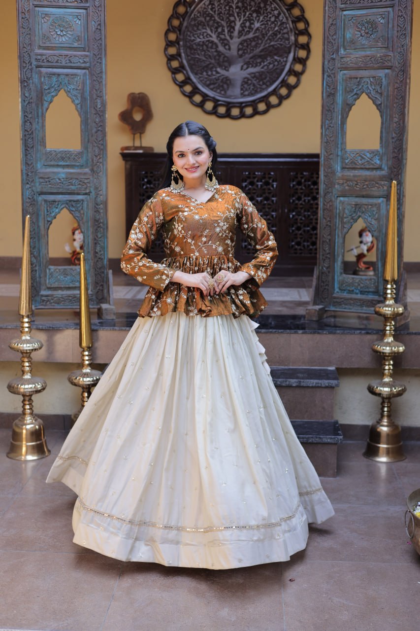 Sequins Embroidered Peplum Top with Flared Lehenga Set