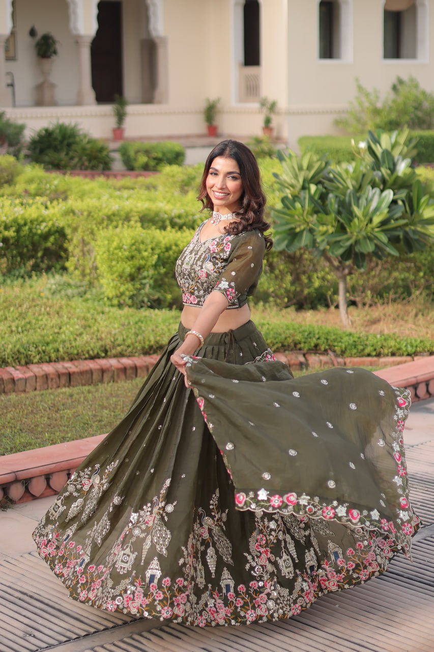 Premium Gold Crush Sequins Embroidered Lehenga Choli Set