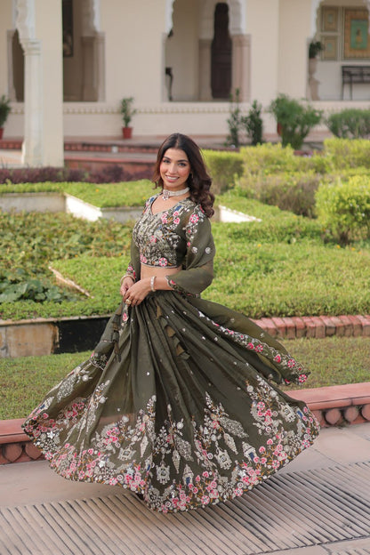 Premium Gold Crush Sequins Embroidered Lehenga Choli Set