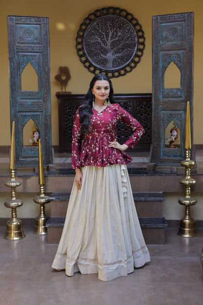 Sequins Embroidered Peplum Top with Flared Lehenga Set
