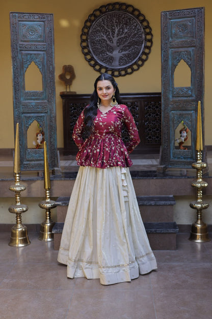 Sequins Embroidered Peplum Top with Flared Lehenga Set