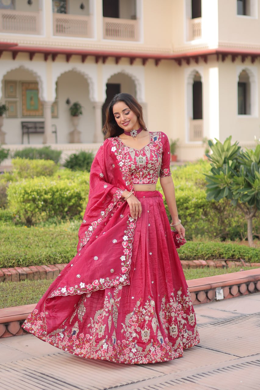 Premium Gold Crush Sequins Embroidered Lehenga Choli Set