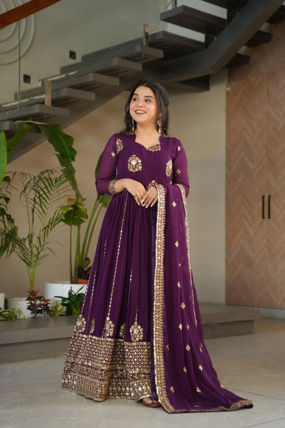 Premium Faux Blooming Gown with Zari & Sequins Embroidery