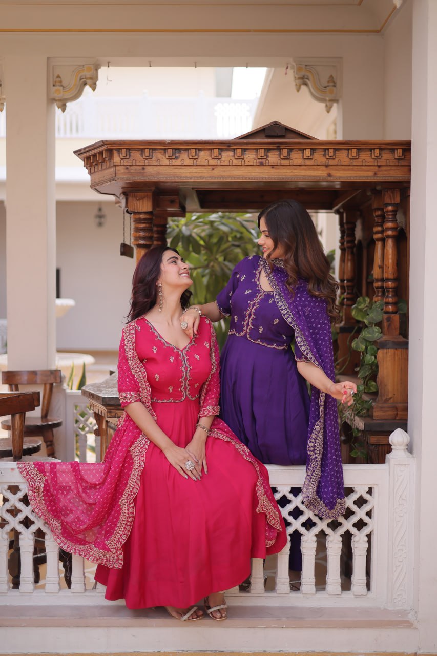 Mul Chanderi Kali Anarkali Suit with Georgette Dupatta