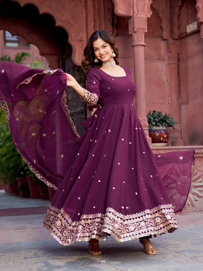 Georgette Anarkali Gown with Sequence Work & Dupatta