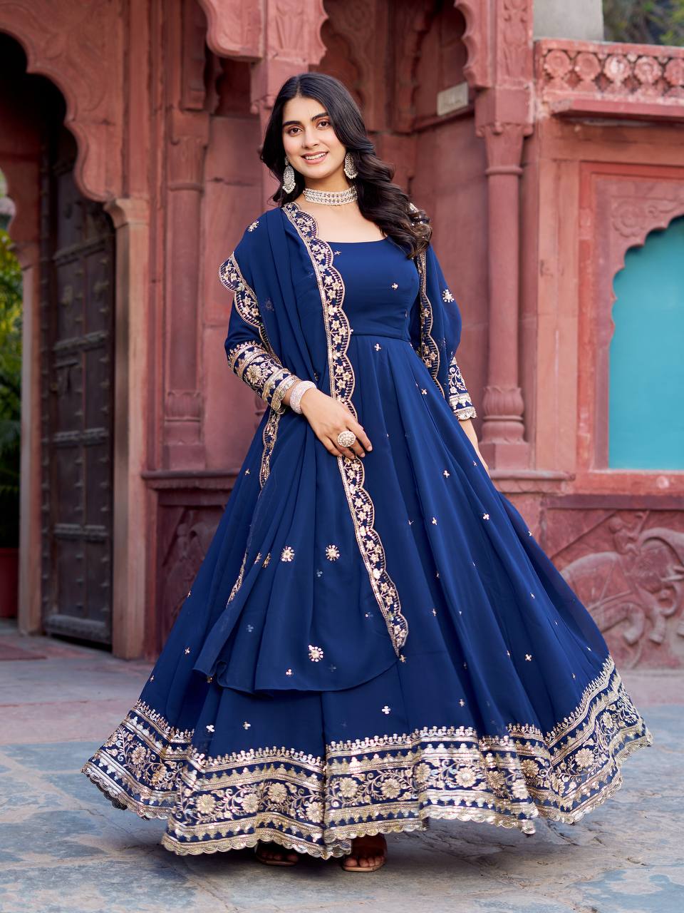 Georgette Anarkali Gown with Sequence Work & Dupatta