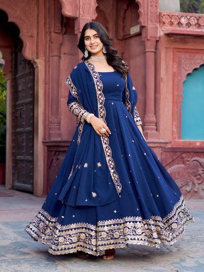 Georgette Anarkali Gown with Sequence Work & Dupatta