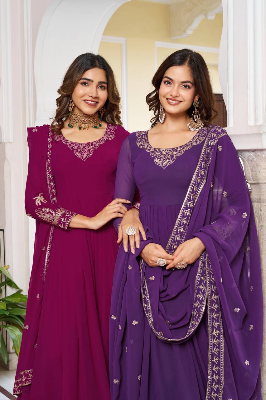 Sequined Faux Georgette Anarkali Suit for Women