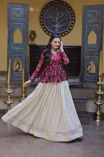 Sequins Embroidered Peplum Top with Flared Lehenga Set