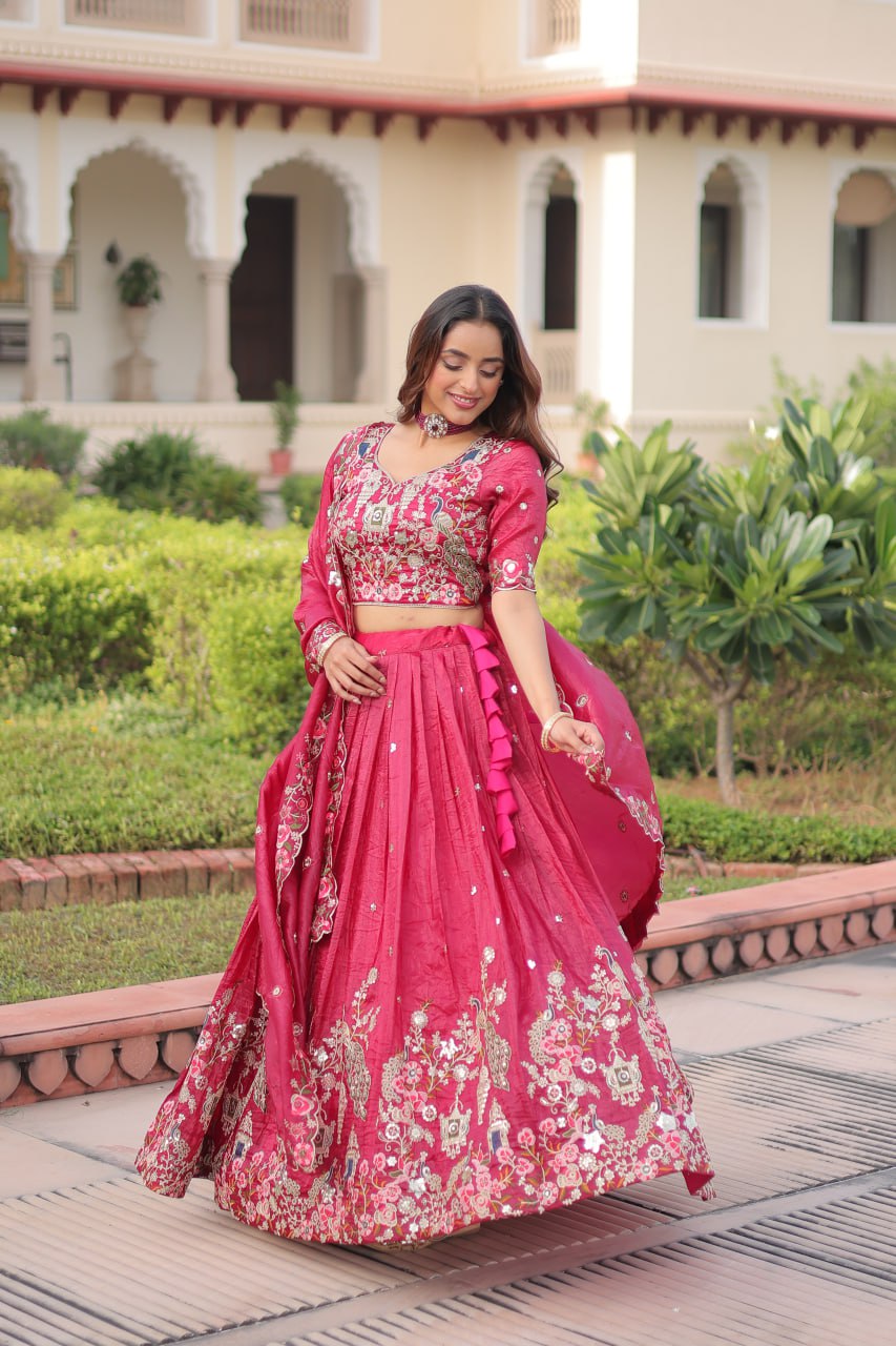 Premium Gold Crush Sequins Embroidered Lehenga Choli Set