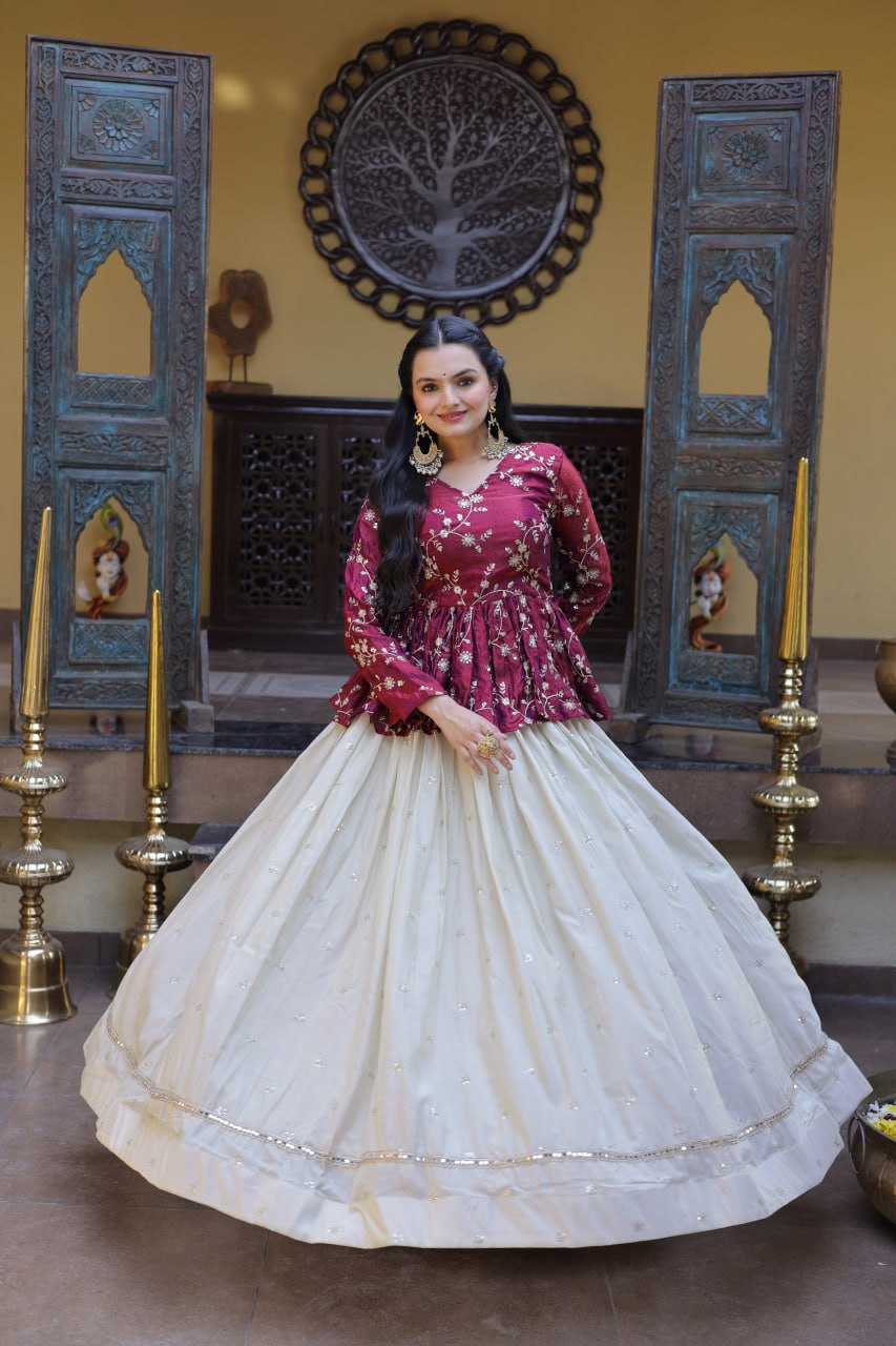 Sequins Embroidered Peplum Top with Flared Lehenga Set