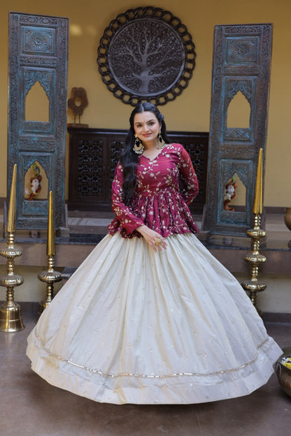Sequins Embroidered Peplum Top with Flared Lehenga Set