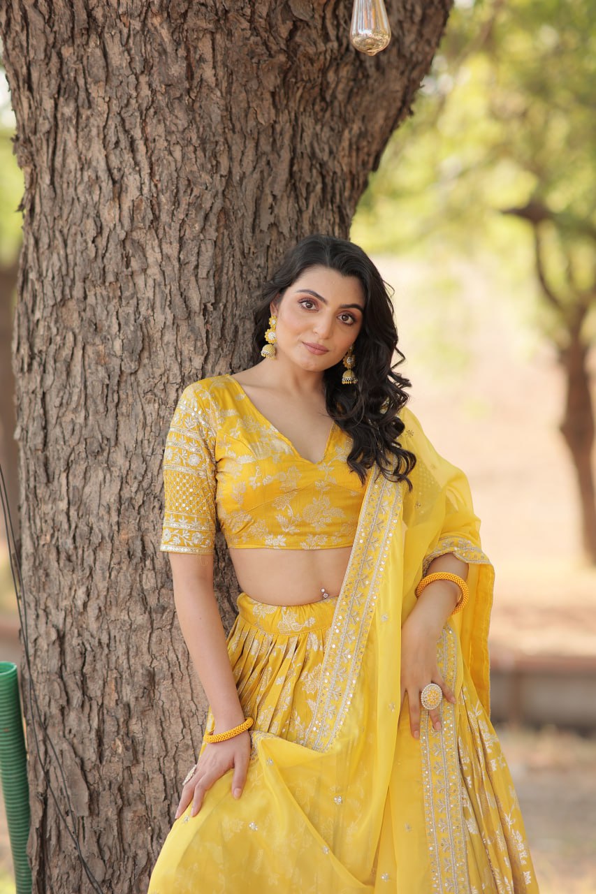 Viscose Jacquard Lehenga Choli with Russian Silk Dupatta