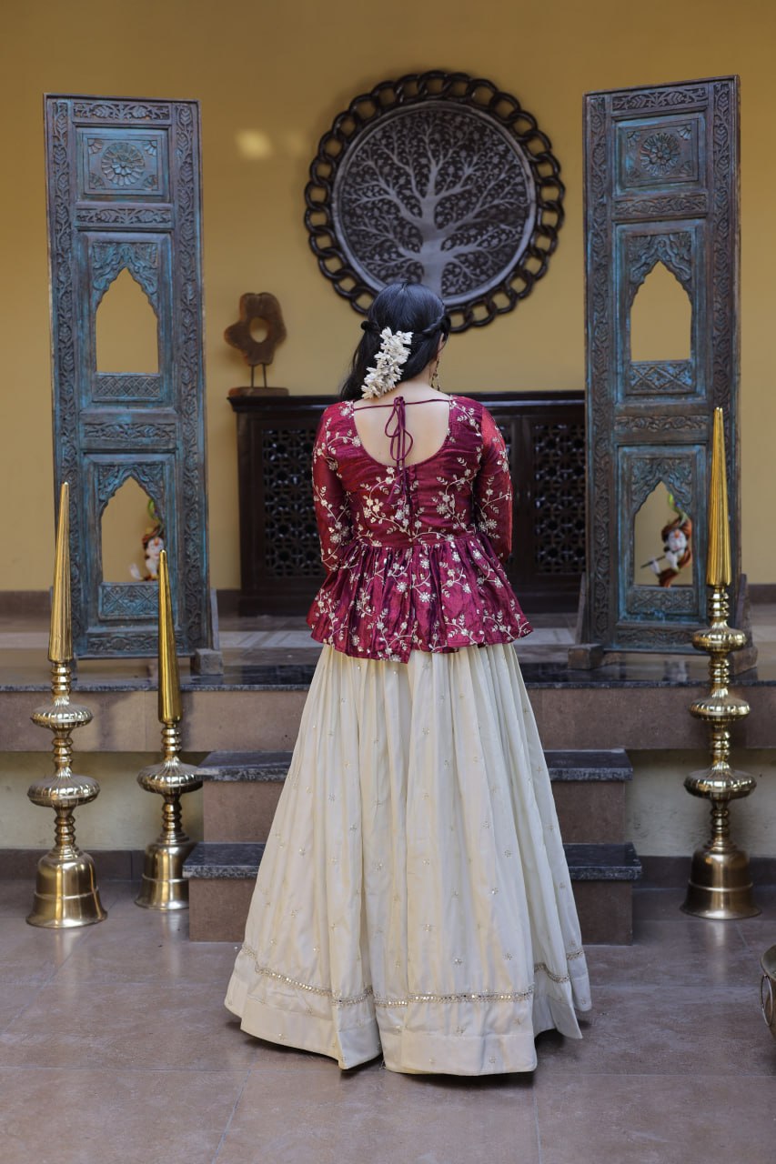 Sequins Embroidered Peplum Top with Flared Lehenga Set