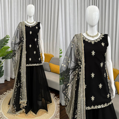 Black Georgette Designer Palazzo Set - Wedding Festive Wear