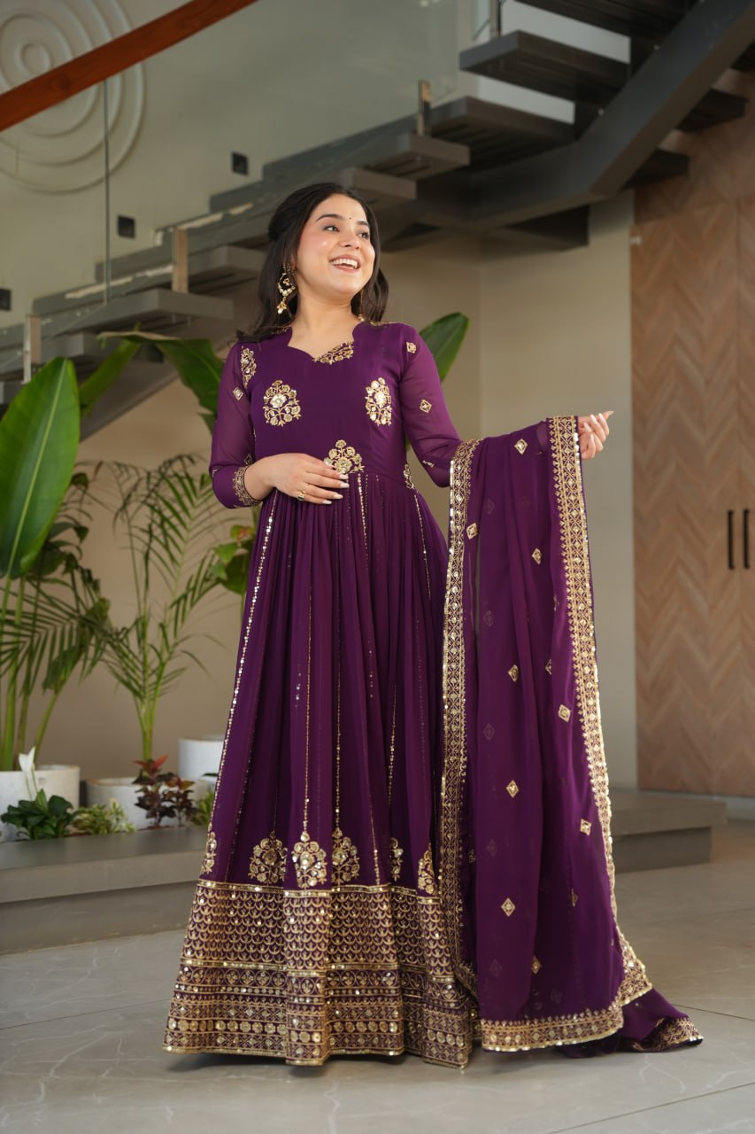 Premium Faux Blooming Gown with Zari & Sequins Embroidery