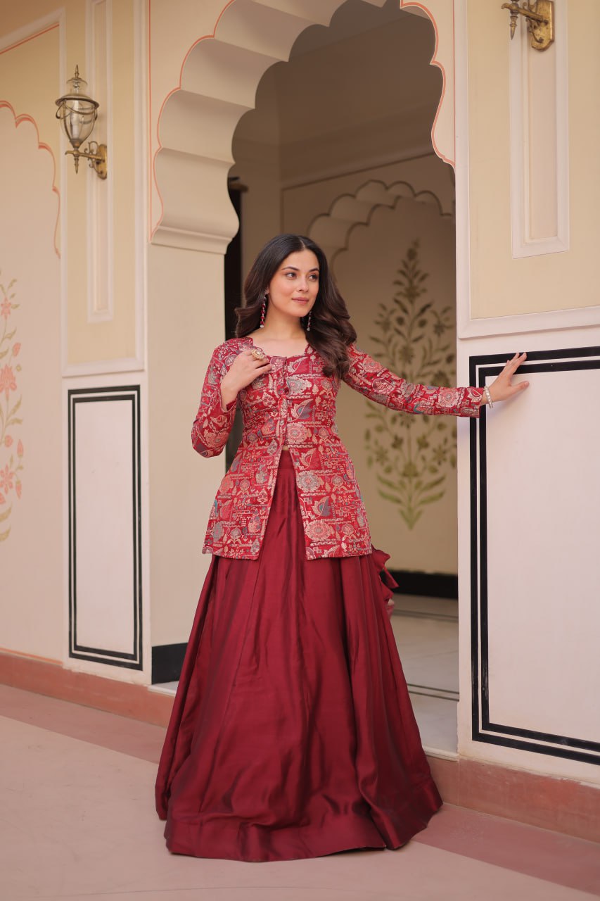 Premium Simmer Vichitra Lehenga Choli Set with Jacquard Blouse