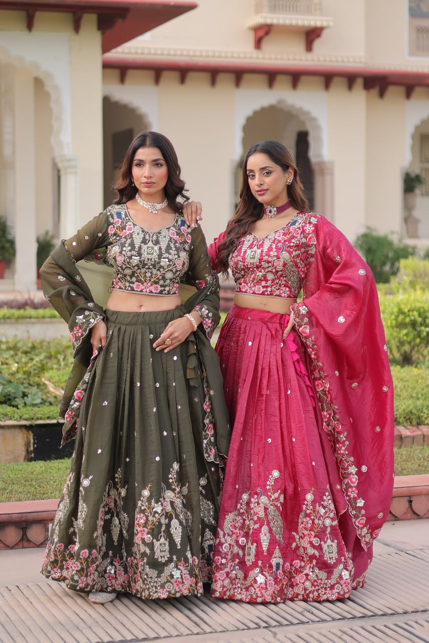 Premium Gold Crush Sequins Embroidered Lehenga Choli Set