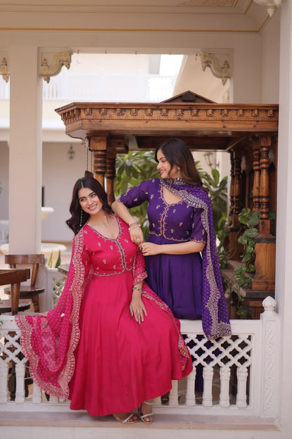 Mul Chanderi Kali Anarkali Suit with Georgette Dupatta