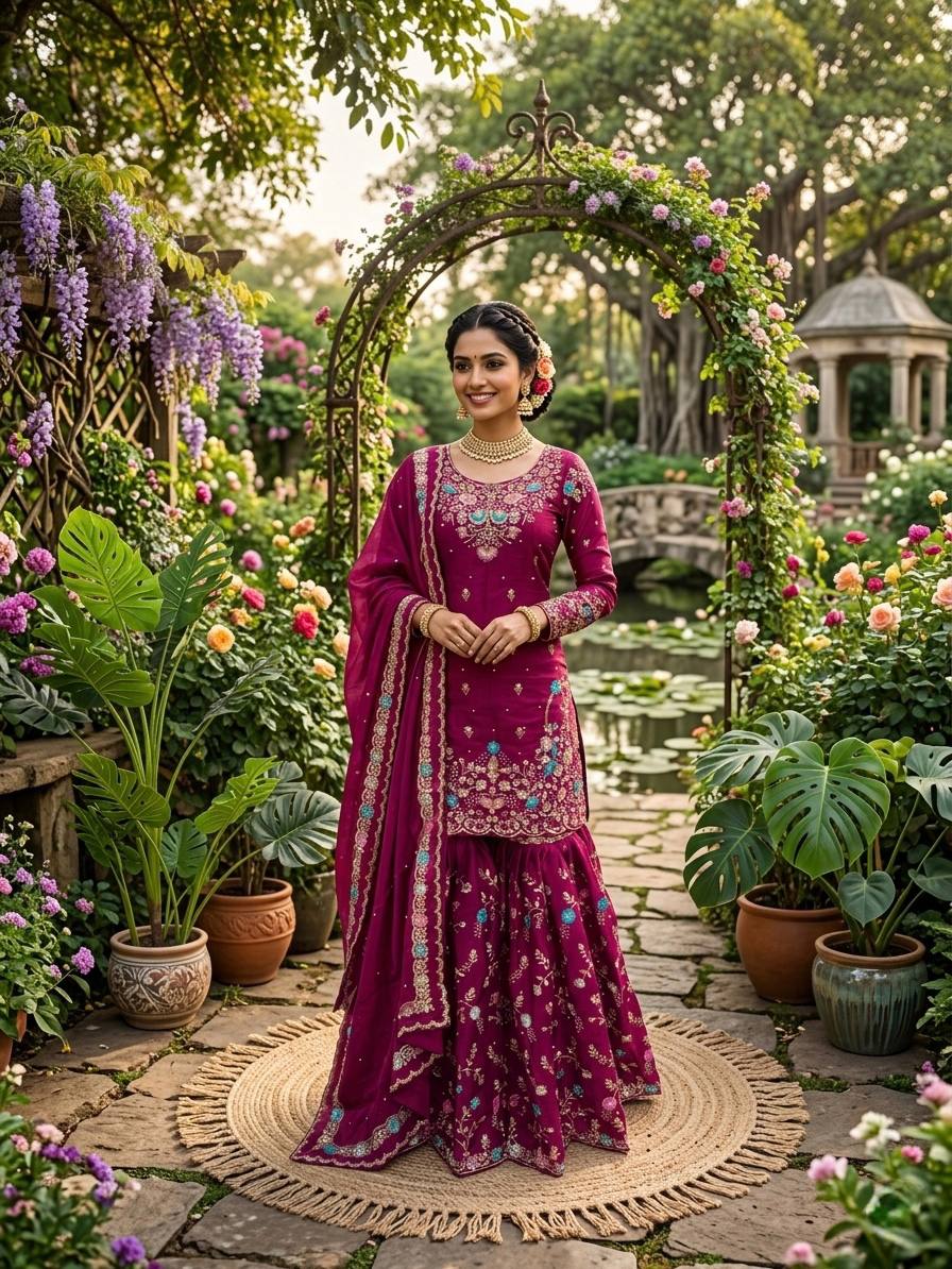 JMC Silk Embroidered Sharara Suit Set