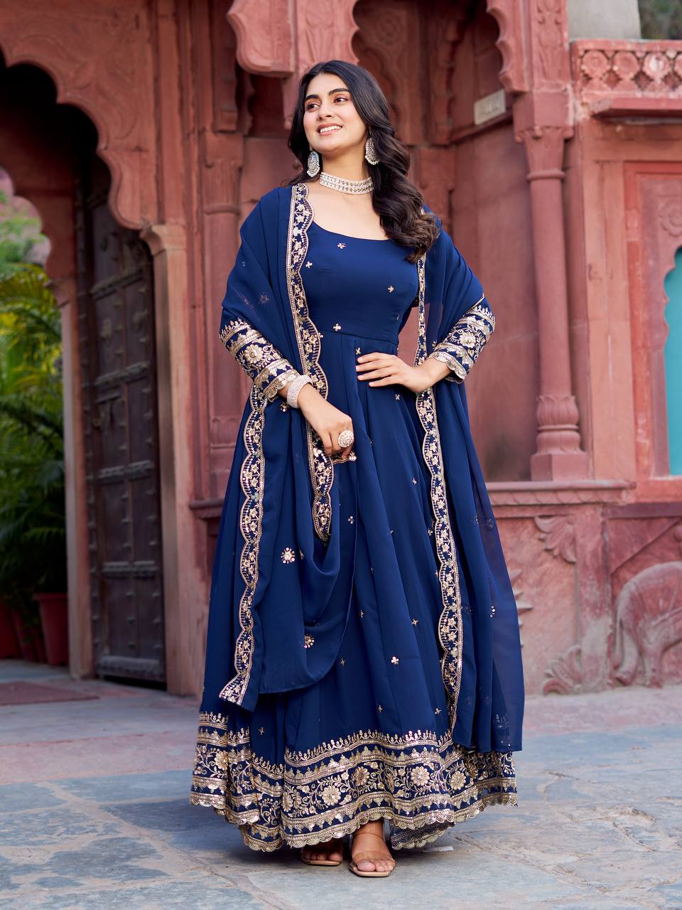 Georgette Anarkali Gown with Sequence Work & Dupatta