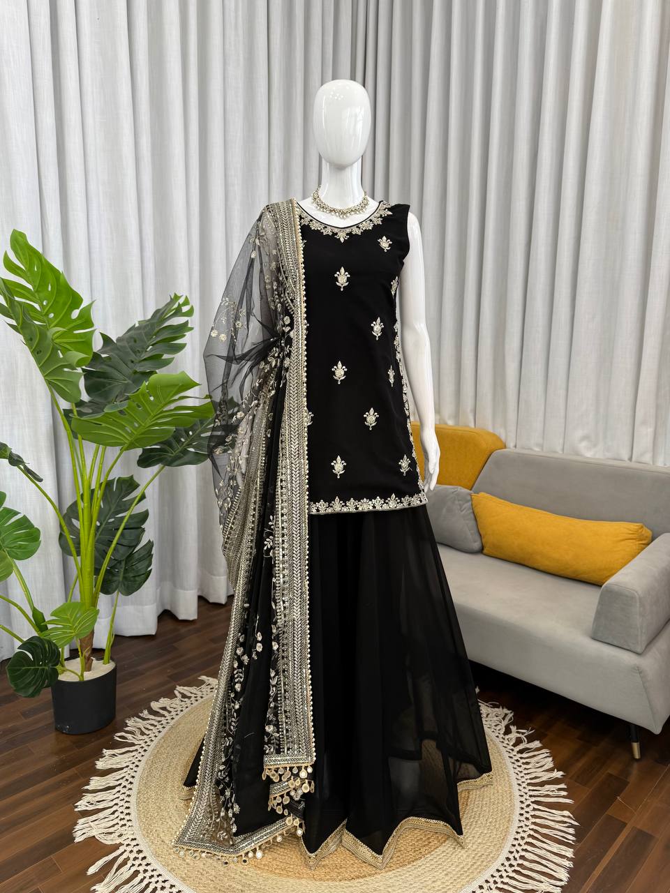 Black Georgette Designer Palazzo Set - Wedding Festive Wear